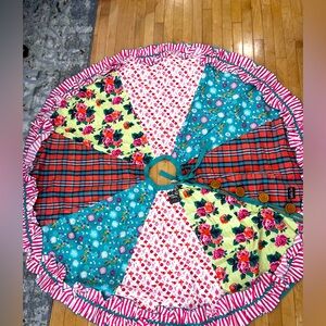 🆕Matilda Jane Colorful Patchwork Round Tree Skirt with Button Closure